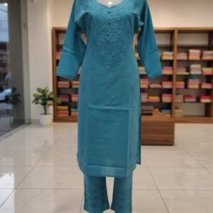 Teal Chikankari Kurti Set