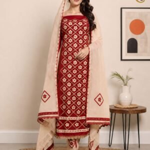 Ratna Red Patchkari Suit Set